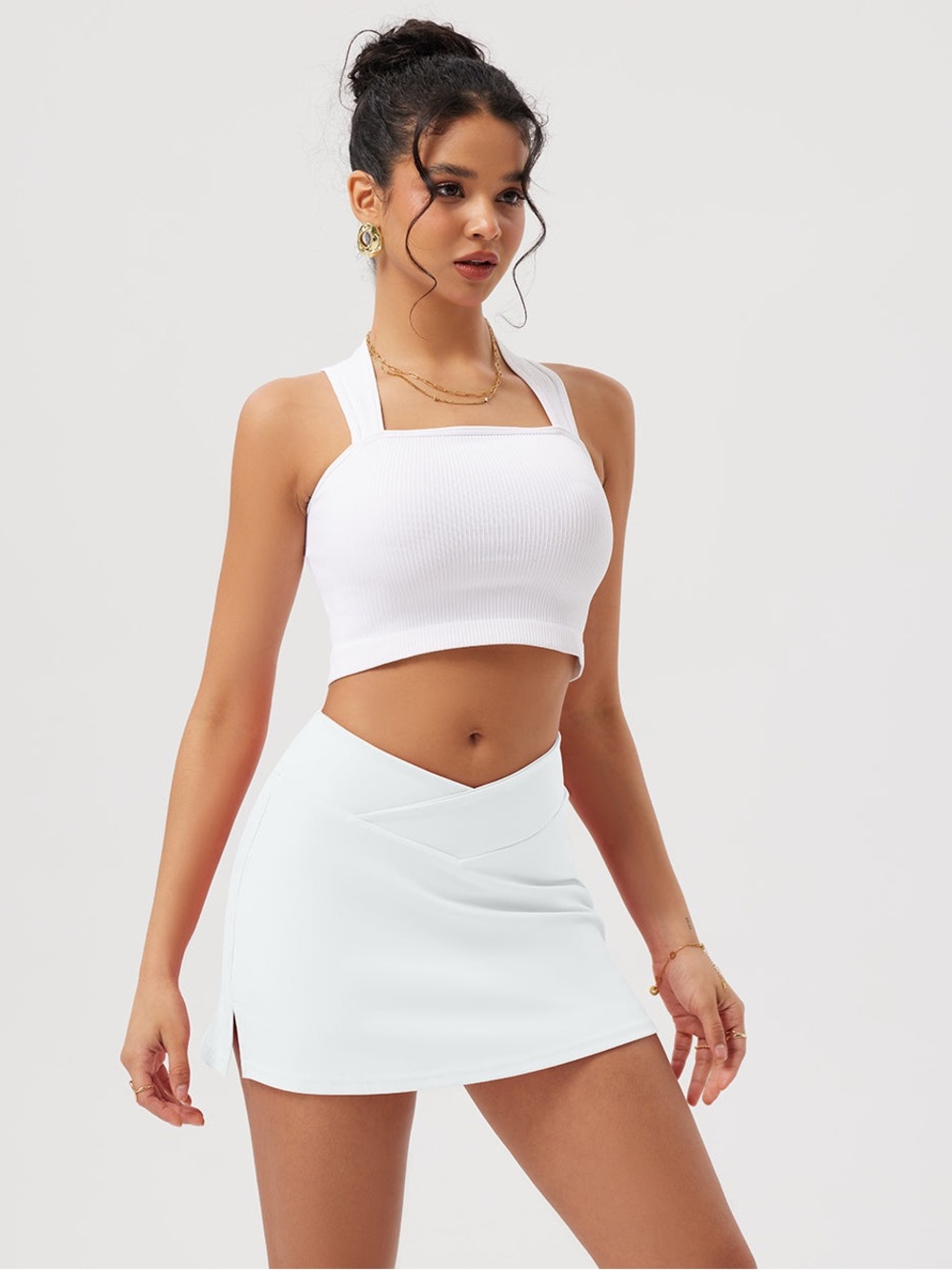 OQQ M Soft White High Waist Mini Yoga Skirt Skort Athletic TikTok